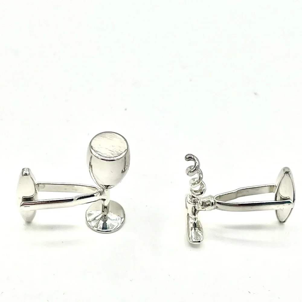 WINE GOBLET & Corkscrew Cufflinks Silver Tone